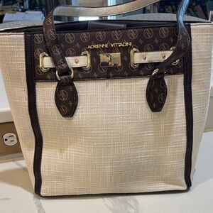 Adrienne Vittadini Beige and Dark Brown Tote